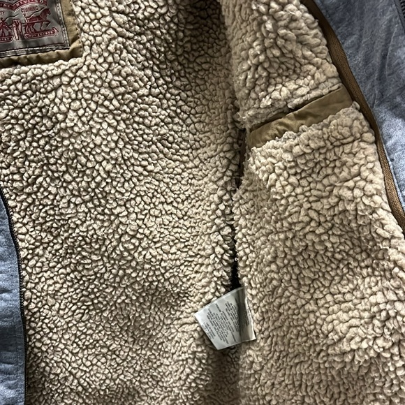 Levi's Men Small Washed Cotton Hooded Military Sherpa Lined Jacket Brown - Picture 12 of 14